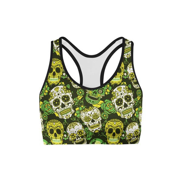 Green Sugar Skulls Sports Bra