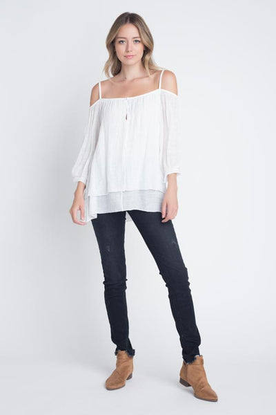 Cold Shoulder Buttoned Top