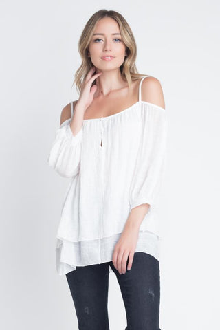 Cold Shoulder Buttoned Top