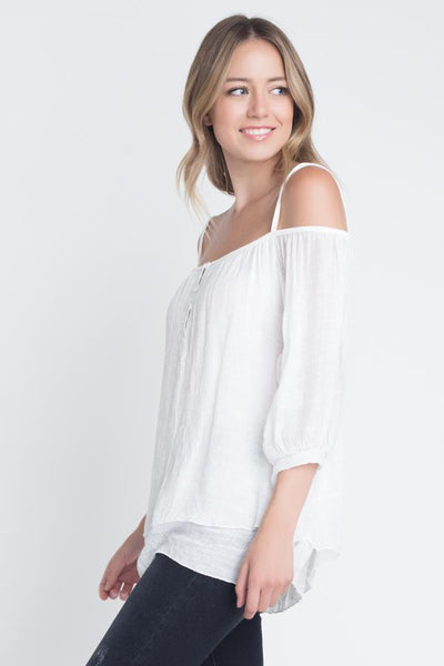 Cold Shoulder Buttoned Top