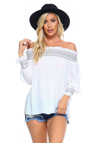 Off Shoulder Stripe Smocked Top