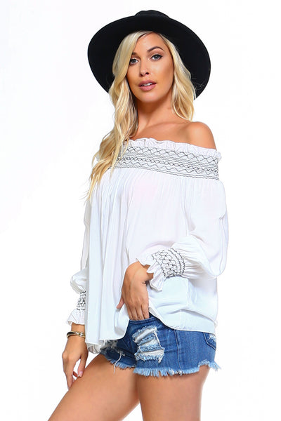 Off Shoulder Stripe Smocked Top