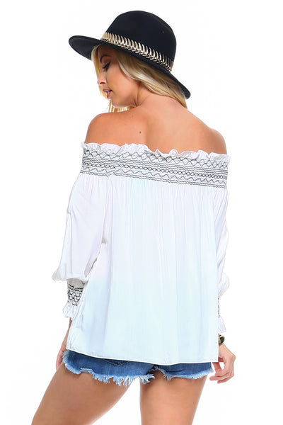 Off Shoulder Stripe Smocked Top