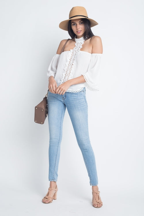 High Neck Long Sleeve Crochet Top