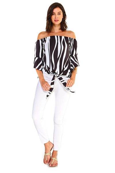 Off Shoulder Striped Bandage Blouse