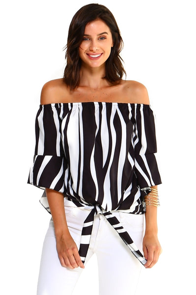 Off Shoulder Striped Bandage Blouse