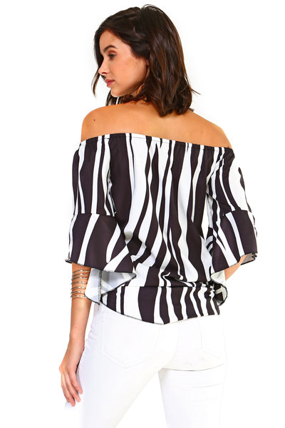 Off Shoulder Striped Bandage Blouse