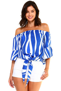 Off Shoulder Striped Bandage Blouse