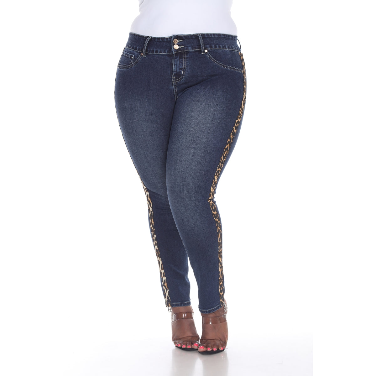 Plus Size Super Stretch Jeans with Cheetah Panel