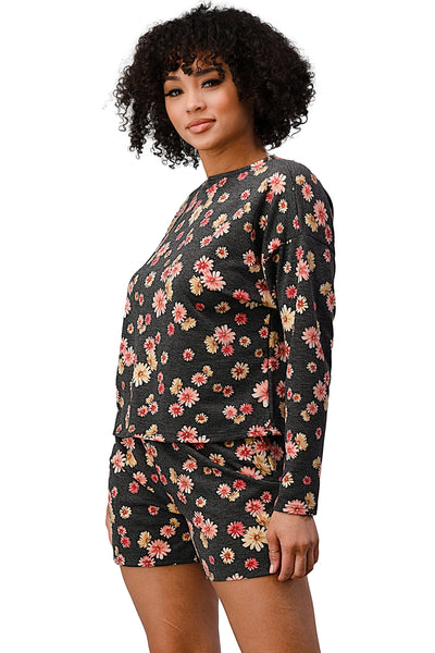 French Terry Daisy Floral Short Sleepwear Set