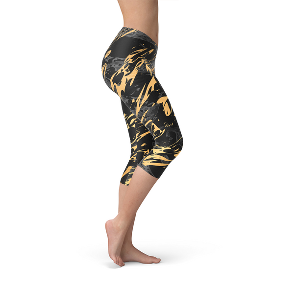 Black Gold Marble Capri Leggings