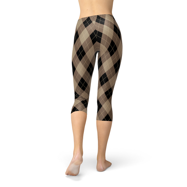 Beige Brown Argyle Capri Leggings