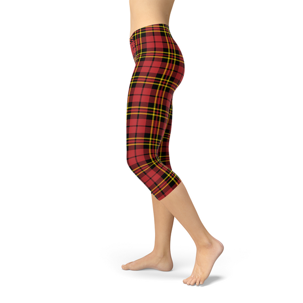 Red Plaid Tartan Capri Leggings