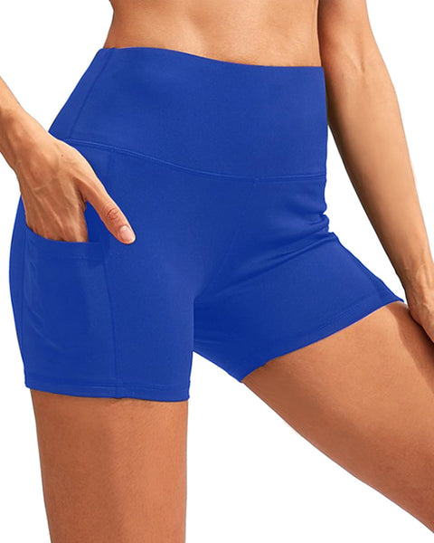 Calcao High Waist Yoga Shorts With Pocket - Blue