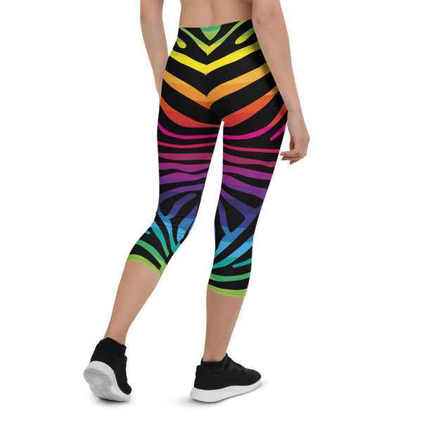 Rainbow Zebra Capri Leggings