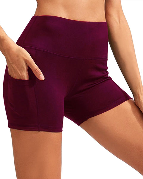 Calcao High Waist Yoga Shorts With Pocket - Red