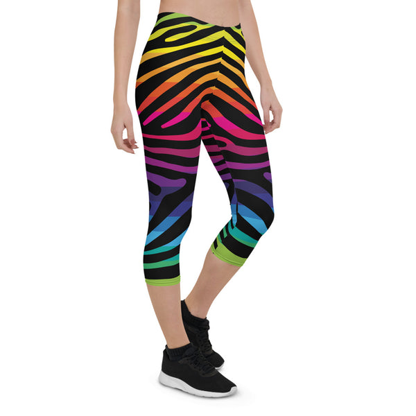 Rainbow Zebra Capri Leggings