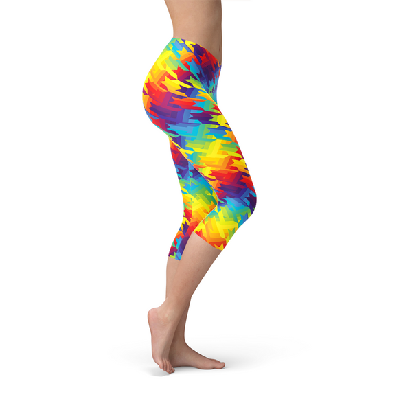 Rainbow Houndstooth Capri Leggings