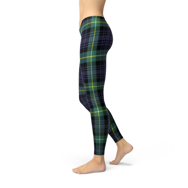 Green and Blue Plaid Tartan Leggings