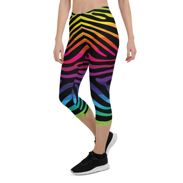 Rainbow Zebra Capri Leggings