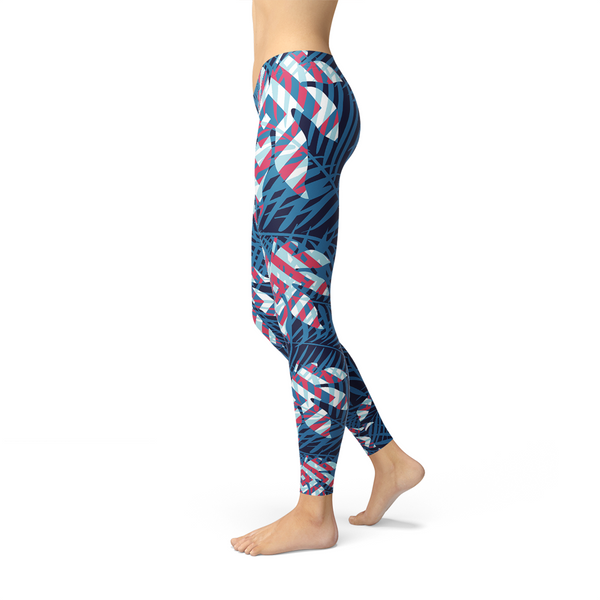 Blue Tropical Leaf Leggings