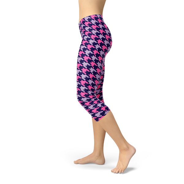 Pink Purple Houndstooth Capri Leggings