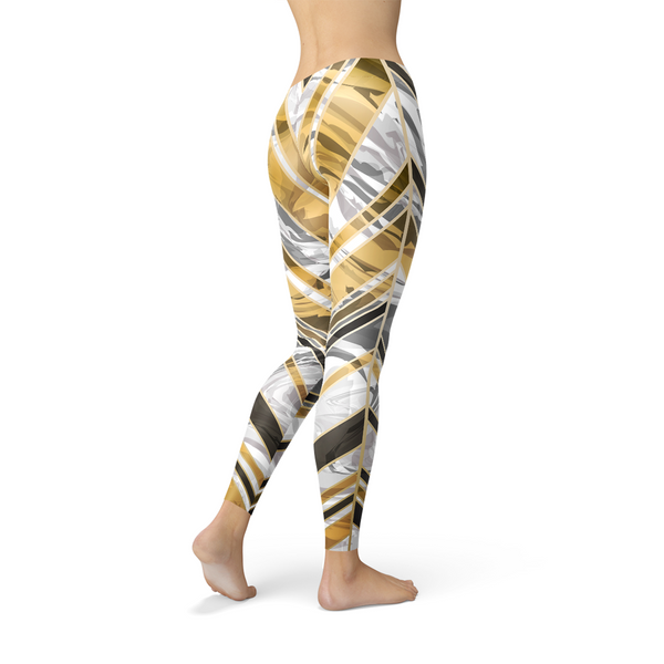 White Marble w/ Black Gold Lines Leggings