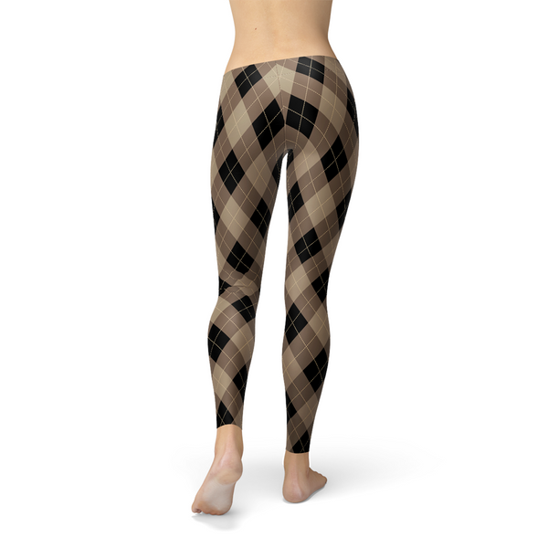 Beige Brown Argyle Leggings