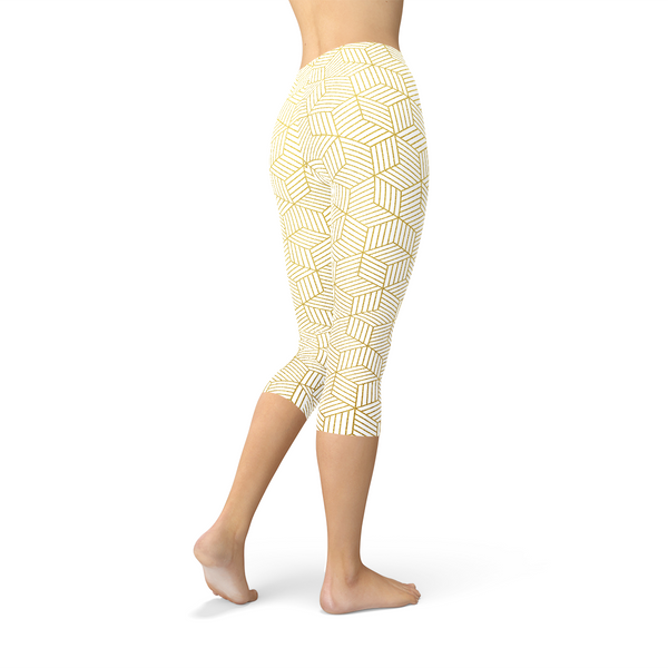 White Geometric Cubes Capri Leggings