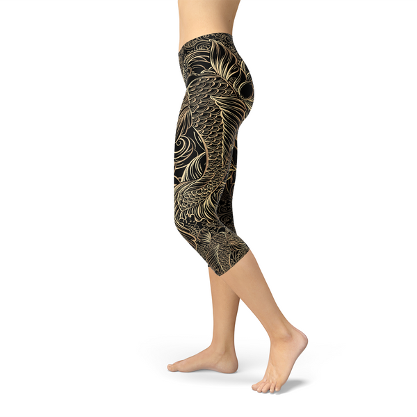 Koi Fish Black Capri Leggings