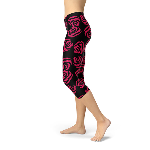 Red Roses Capri Leggings