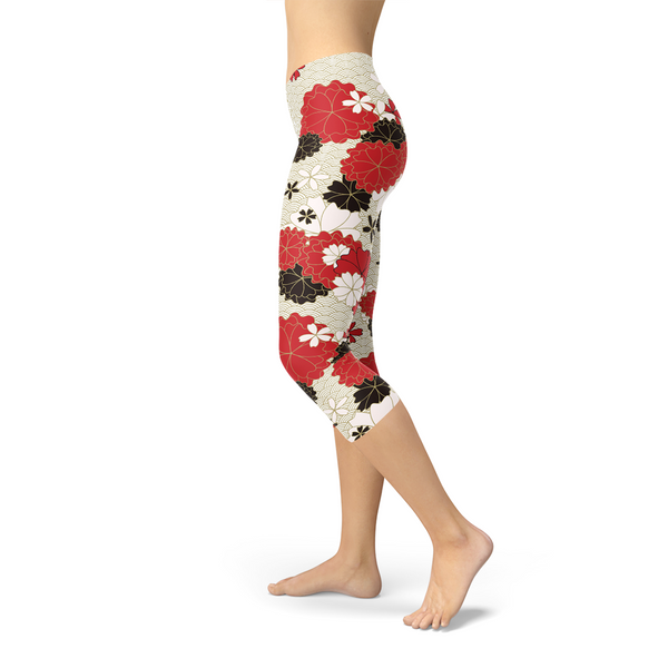 Japanese Cherry Blossom Capri Leggings