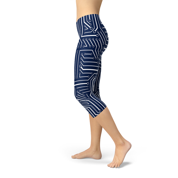 Navy Blue Circuit Capri Leggings