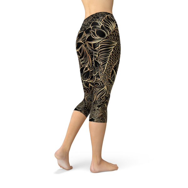 Koi Fish Black Capri Leggings