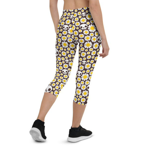 Daisies and Skulls Capri Leggings