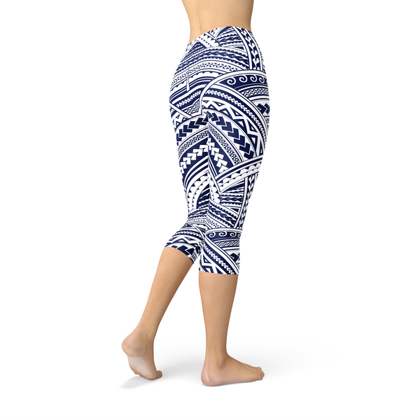 Polynesian Maori Tattoo Capri Leggings