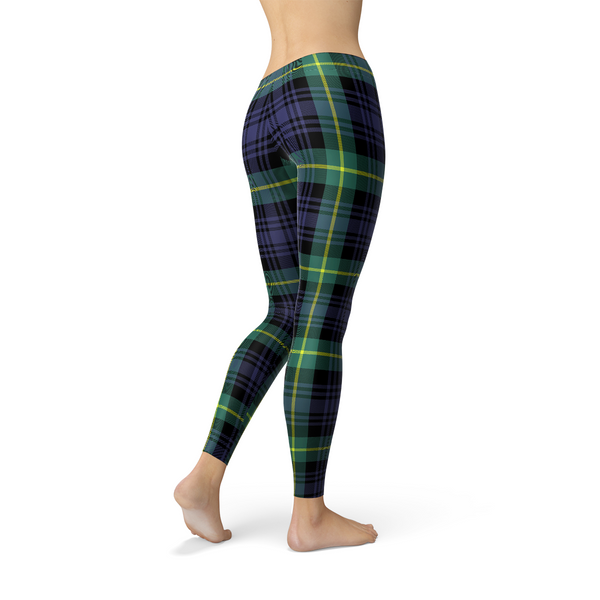 Green and Blue Plaid Tartan Leggings