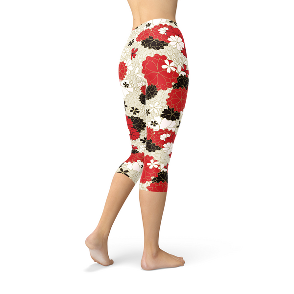 Japanese Cherry Blossom Capri Leggings