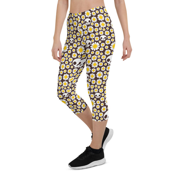 Daisies and Skulls Capri Leggings