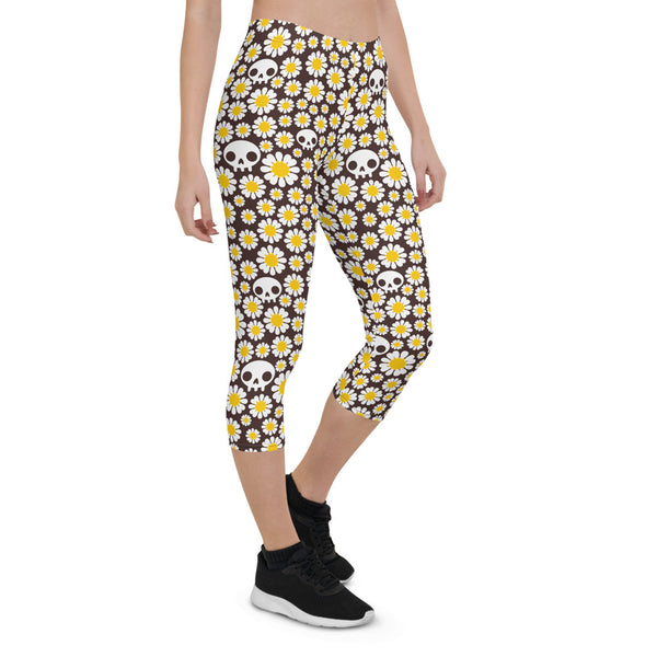 Daisies and Skulls Capri Leggings