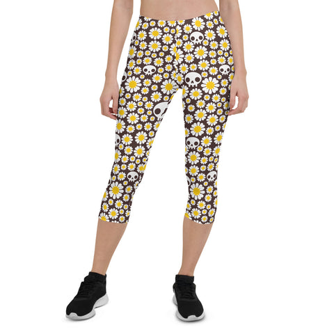 Daisies and Skulls Capri Leggings