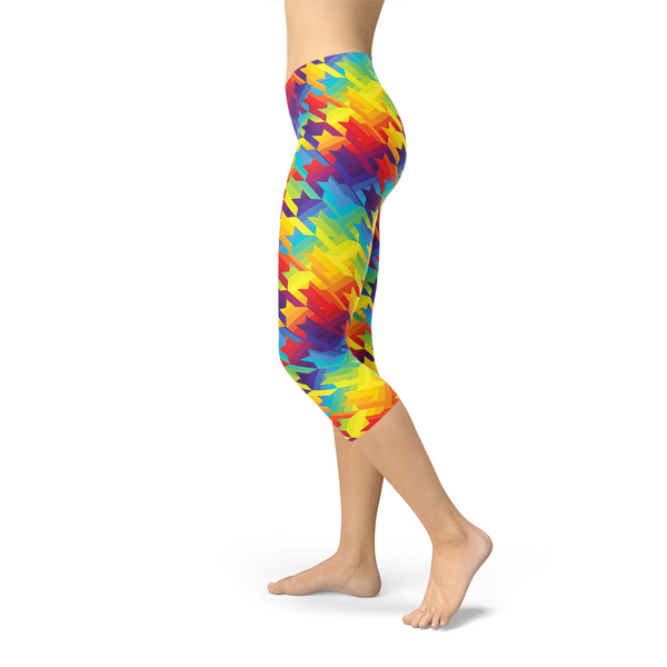 Rainbow Houndstooth Capri Leggings