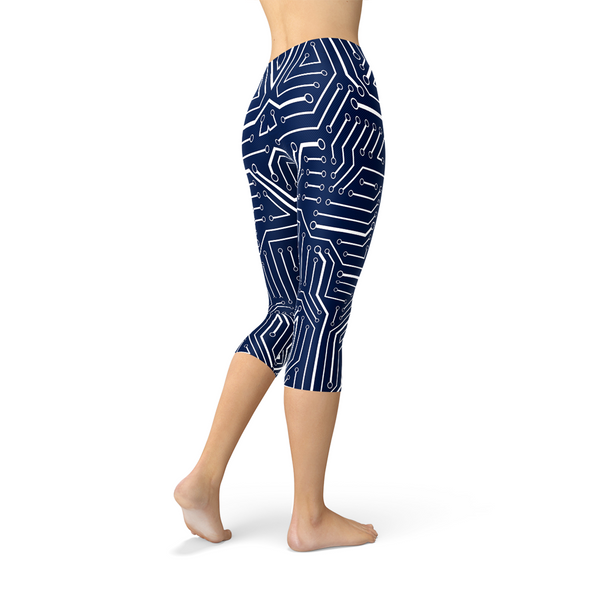 Navy Blue Circuit Capri Leggings