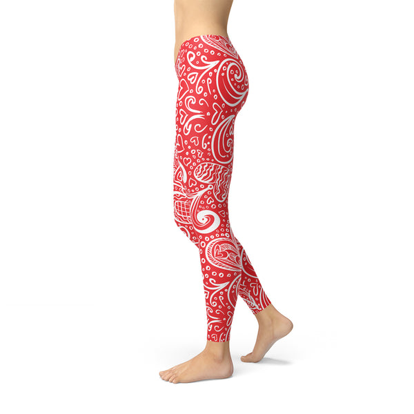 Abstract Floral Hearts Leggings