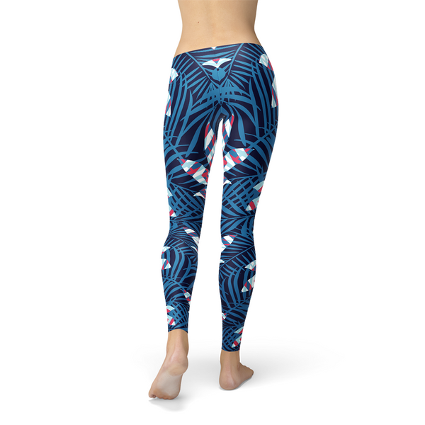 Blue Tropical Leaf Leggings