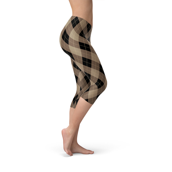 Beige Brown Argyle Capri Leggings