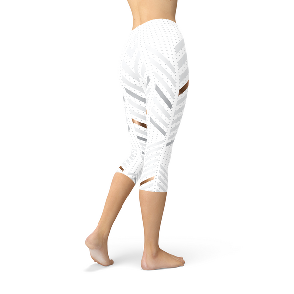 Sporty Striped White Capri Leggings