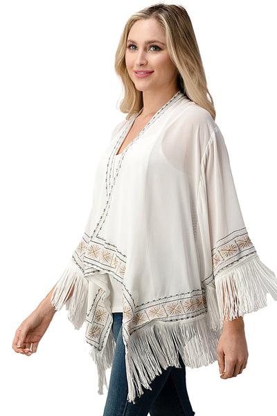 Beaded With Tassel Hemmed Cover Up Kimono Cardigan