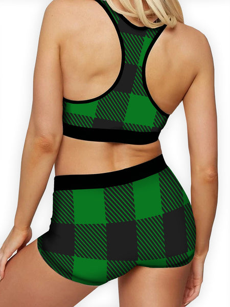 Green Black Plaid Ellie Sports Bra