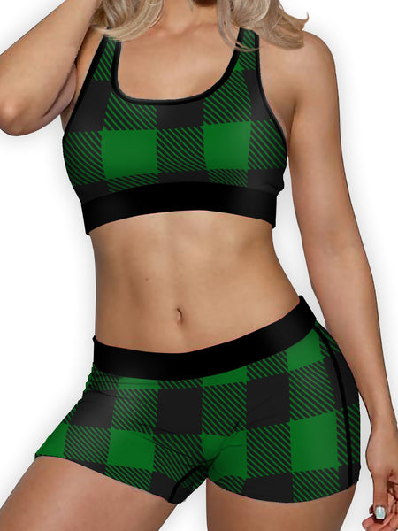 Green Black Plaid Ellie Sports Bra